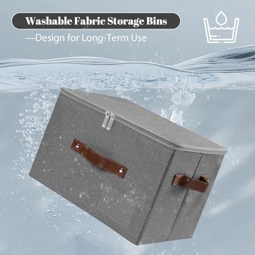 ANMINY Storage Box Fabric Bins with Zipper Lid, 17.7"x13.8"x10" Gray, 3PCS - Image 3