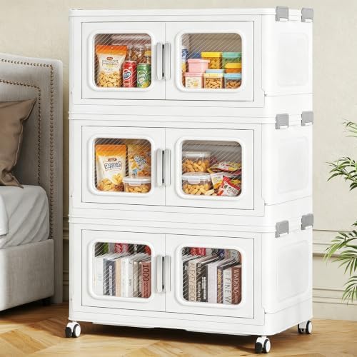 BROVIEW 180 Qt/45 Gal Stackable Storage Bins with Lids, 3 Pack, White by BROVIEW-EnjoytheArtofLife
