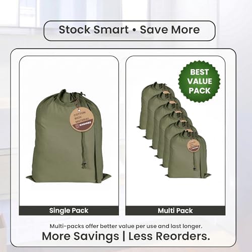 LFH Home Large Premium Cotton Rich Canvas Laundry Bag with Drawstring and Handles Heavy Duty, Multi-Use, and Washable for Home, Travel, College or Storage 20x30 (Pack of 2)-Military Green - Image 4