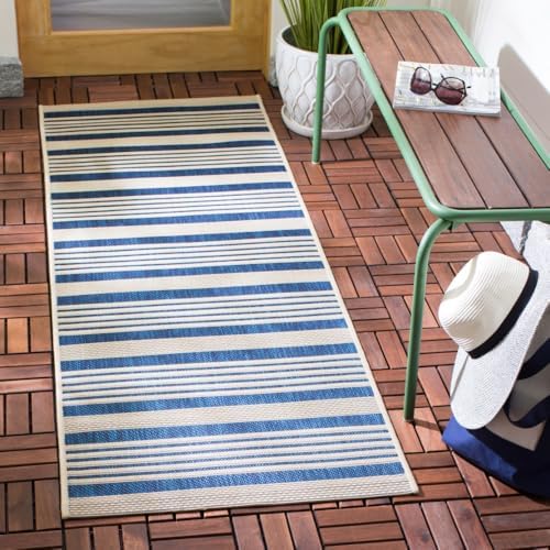SAFAVIEH Courtyard Collection Runner Rug - 2'3' x 10', Navy & Beige, Non-Shedding & Easy Care, Indoor/Outdoor & Washable-Ideal for Patio, Backyard, Mudroom (CY6062-268) by Unknown