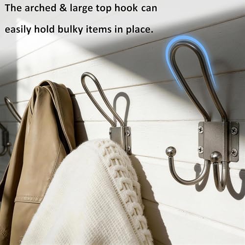 WEBI Coat Hooks Wall Mount,5 mm Thick,10 Large Triple Hooks,Heavy Duty Metal Backpack Wall Hooks for Hanging Clothes,Robe,Towel,Closet,Farmhouse,Mudroom,Silver - Image 6