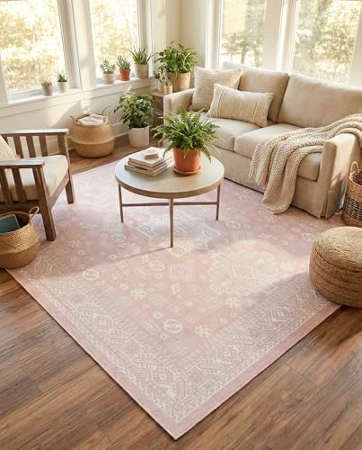 Rugs.com - Outdoor Aztec Rug – 8 Ft Square Pink Indoor/Outdoor Rug – Washable, Stain-Resistant for Patios, Decks, and Porches - Image 4