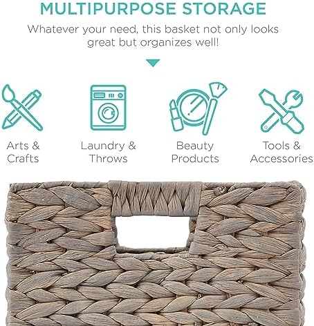 Best Choice Products 13x13in Pack of 5 Cube Storage Baskets, Water Hyacinth Multipurpose Collapsible Organizers, Handwoven Laundry Totes for Laundry, Living Room, Kids Room & Nursery - Gray - Image 5