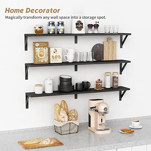 Forbena Floating Shelves 36 Inches Long 8 in Deep Set of 3, Large Wall Shelf for Bedroom Books, Heavy Duty Wide Wall Shelving for Living Room Office Kitchen Closet Organizers and Storage (Black) - Image 6