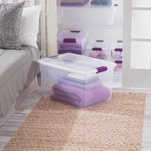 Sterilite 66 Qt ClearView Latch Storage Box, Stackable Bin with Latching Lid, Organize Clothes, Blankets, Items in Closet, Clear Base and Lid, 12-Pack - Image 4