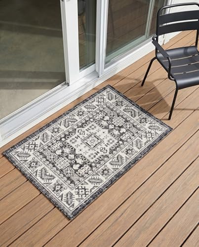 Rugs.com - Outdoor Aztec Rug – 2' x 3' 1 Charcoal Gray Indoor/Outdoor Rug – Weather-Resistant Flatweave for Patios, Decks, and Porches - Image 7