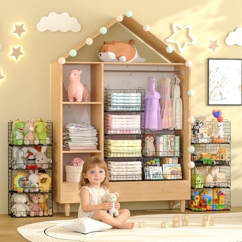6-Tier Stackable Closet Organizers and Storage Basket - Foldable Closet Shelf Organizer System, Sturdy Metal Space-Saving Clothes Storage Bins for Wardrobe, Black - Image 7
