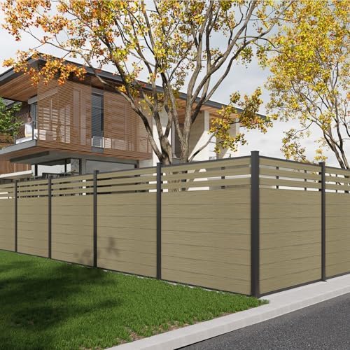 6x6 FT Wood Composite Privacy Fence Panel,Semi-Enclosed Outdoor AC Unit Cover,Trash Can Barrier | Weatherproof, Easy Installation, Durable Composite Fencing (Antique Wood with 2 Posts) by Treslam