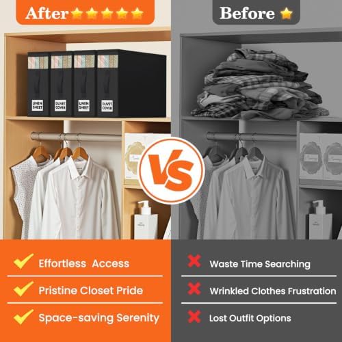 WOWBOX Sheet Organizers and Storage,Closet Bed Sheet Organizer Under Bed Storage and Organization with Label Cards & Clear Window for Bedding Sheets,Duvet Covers,Blankets (10 Pack，Black) - Image 7