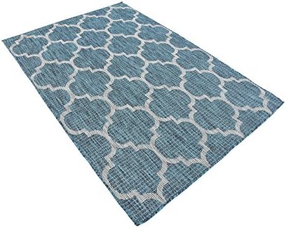 Unique Loom Outdoor Trellis Collection Area Rug (4' 1" x 6' 1" Rectangle, Teal/ Gray) - Image 5