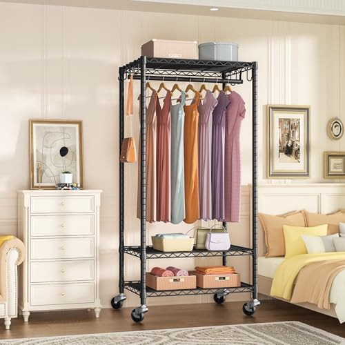 FUTASSI Rolling Clothes Rack, Clothing Racks for Hanging Clothes, Black - Image 2