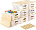 8 Pack Small Plastic Storage Bins with Bamboo Lids, Stackable Plastic Storage Baskets for Organizing with Handles, Organizer Bins with Labels for Room, Craft, Containers for Classroom Storage by Unknown
