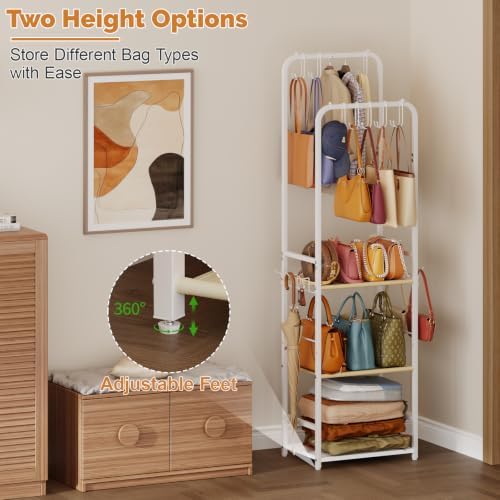 Tall Purse Organizer for Closet with 10 Purse Hanger & 6 Side Hooks, 5-Tier - Image 7