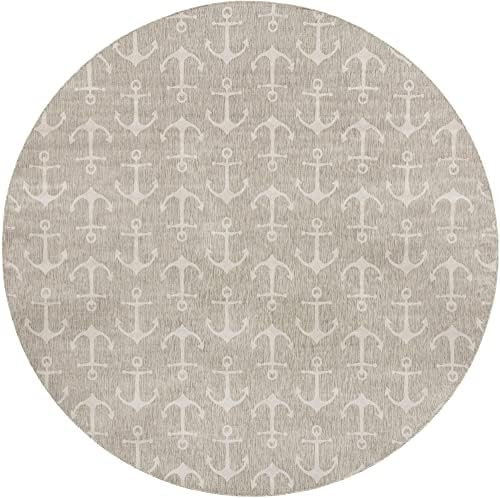 Unique Loom Outdoor Coastal Collection Area Rug - Ahoy (13' Round, Gray/ Ivory) - Image 3