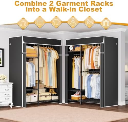 ULIFHOME F7C Medium Clothes Rack with Cover, 6-Tier Covered Clothing Rack - Image 3