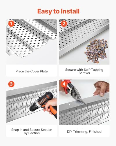 VEVOR Gutter Guard, 6 in Aluminum Gutter Cover Heavy-Duty, 52ft Length Protection Cover for Leaf & Debris, 0.02 in Thickness Mill Finish, Easy DIY Install, Fast Drainage, Screws Included, 13 PCS - Image 5