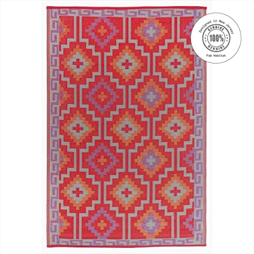 Fab Habitat Outdoor Rug - Waterproof, Fade Resistant, Crease-Free - Premium Recycled Plastic - Vintage Kilim - Porch, Deck, Balcony, Mudroom, Laundry Room, Patio - Lhasa - Orange & Violet - 3 x 5 ft - Image 3