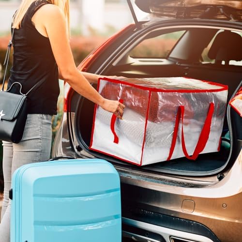 Aliceset 12-Pack Clear Moving Bags 90.84L Heavy Duty Extra Large Storage Totes with Reinforced Handles & Zippers, for Moving, College Dorm, Traveling(Red) - Image 6