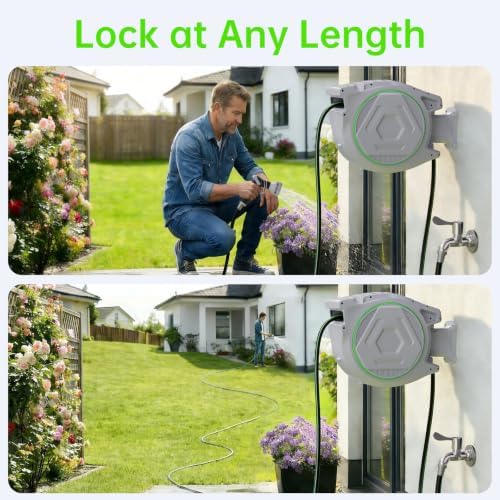 Retractable Garden Hose Reel, 5/8in 100 ft Hose Reel with 9 Patterns Nozzle - Image 3