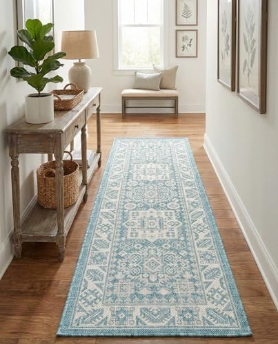 Rugs.com - Outdoor Aztec Rug – 6 Ft Runner Aqua Indoor/Outdoor Rug – Weather-Resistant Runner for Patios, Decks, and Porches - Image 4