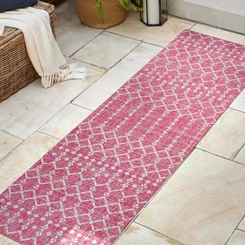 Eyely Moroccan Woven Runner Rug 2X10 Fuchsia/Lt Gray, Indoor Outdoor Rug - Image 5