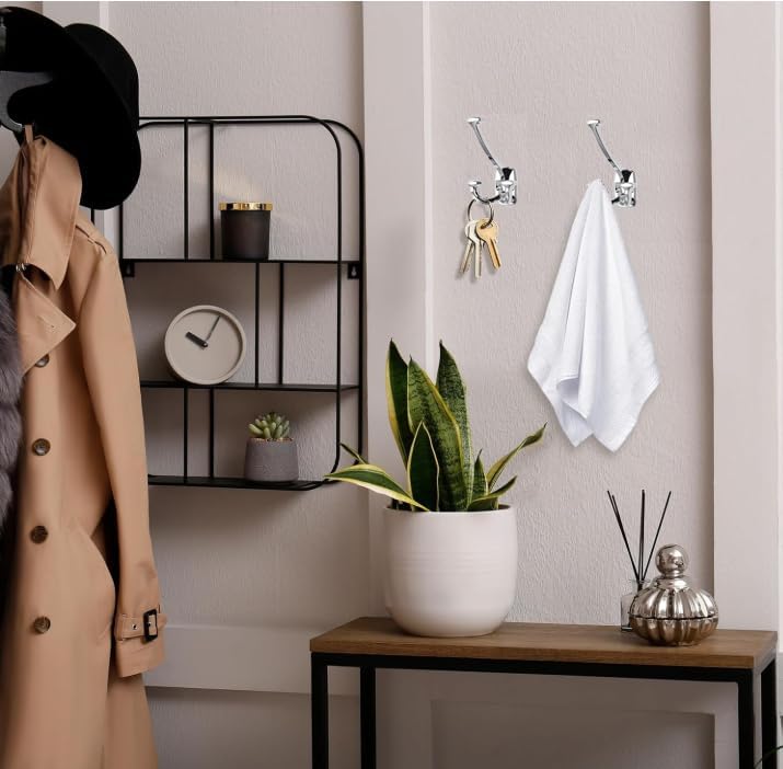 Polished Chrome Hooks Large Wall Mounted Decorative Solid Heavy-Duty Double-Sided Coat Hooks Triple Coat Hook Towels Coats Robes Towels Bag Bathroom Three Prong Coat Hook (10 Pack) - Image 5