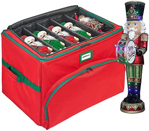 Christmas Nutcracker and Figurine Collectible Storage Box - Holds Up to 72 Ornaments 4” x 4” - Top Adjustable Compartments for Figurines, Nutcrackers, etc - Heavy Duty 600D/ Inside PVC Material by HOLDN%E2%80%99STORAGE