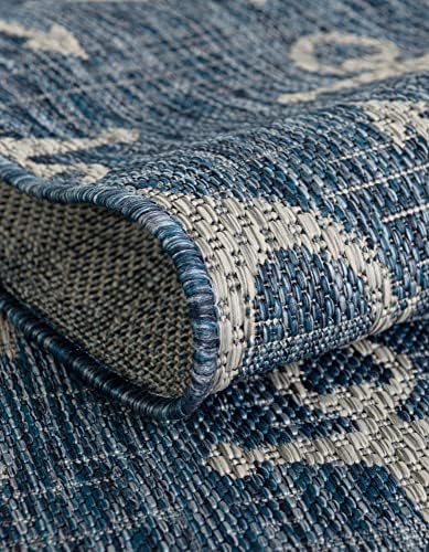Unique Loom Outdoor Coastal Collection Area Rug - Ahoy (7' 10" Round, Blue/ Ivory) - Image 6