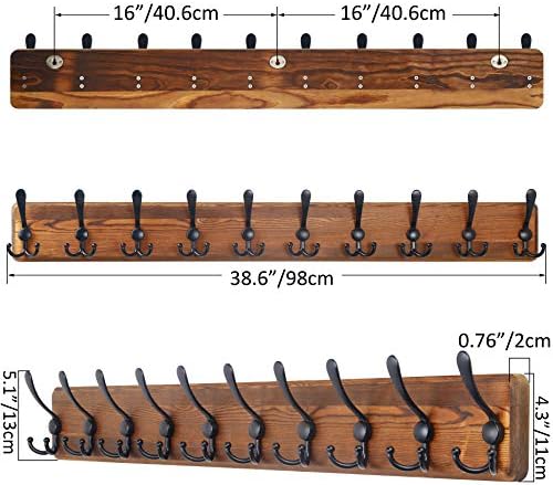 SKOLOO Rustic Coat Rack Wall Mount, 10 Hooks, 38.6'' Long, Solid Wood,Brown - Image 6