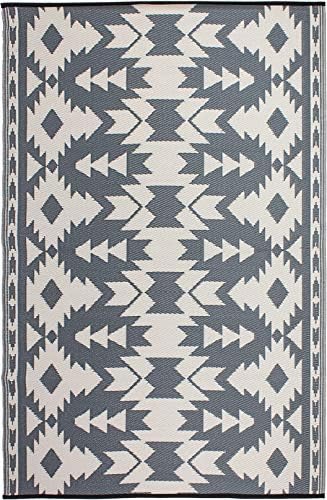 Fab Habitat Outdoor Rug - Waterproof, Fade Resistant, Crease-Free - Premium Recycled Plastic - Southwestern Aztec Neutral - Patio, Porch, Deck, Balcony - Miramar - Gray - 5 x 8 ft - Image 4