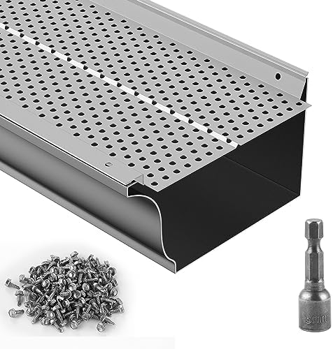 VEVOR Gutter Guard, 6 inch Width, Aluminum Leaf Filter DIY Gutter Cover, 52 PCS 208 ft Total Length, 0.157'' Hole Diameter & 0.02'' Thick Fits Any Roof or Gutter Type by VEVOR