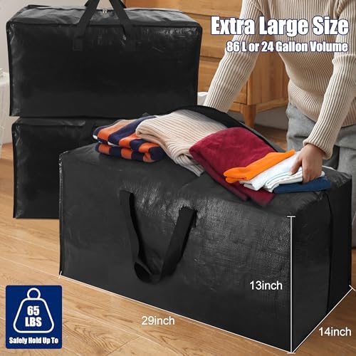 Cosy Family 8 Pack Heavy Duty Extra Large Moving Bags with Backpack Straps - Strong Handles & Zippers, Storage Totes For Space Saving, Fold Flat, Alternative to Moving Box (Set of 8, Black) - Image 6