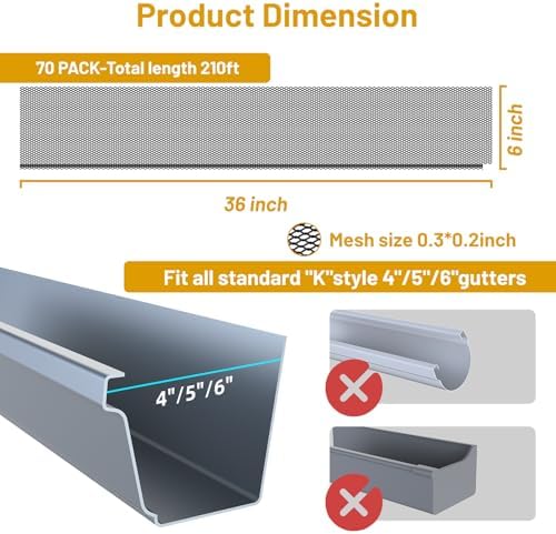210 ft Mesh Gutter Guards (70 Pack) - Fits 4", 5" and 6" K Style Gutters - Professional 6 Inch Black Steel Screens - Snap In Leaf Protector - Easy Rain Gutter Covers for Leaves - Image 3