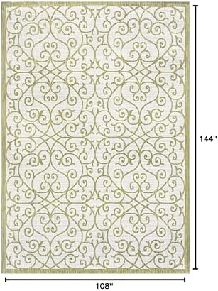 Eyely Filigree Textured Weave Area Rug 9X12 Green/Cream, Indoor Outdoor Rug - Image 2