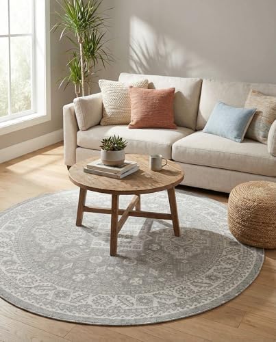 Rugs.com - Outdoor Aztec Rug – 6 Ft Round Light Gray Indoor/Outdoor Rug – Washable & Stain Resistant, Perfect for Patios, Decks, and Porches - Image 4