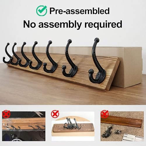 WEBI Rustic Coat Rack Wall Mount,30" Long 7 Cast Iron Coat Hooks Wall Mounted,Heavy Duty Wood Wall Coat Hanger Hooks for Hanging Coats,Jacket,Clothes,Backpack,Farmhouse,Brown - Image 5