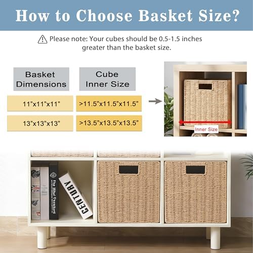 13" x 13" x 13" Wicker Storage Basket,Woven Paper Rope Wicker Baskets,Set of 4 Collapsible Square Organizers,Foldable Cube Storage Bins - Image 3