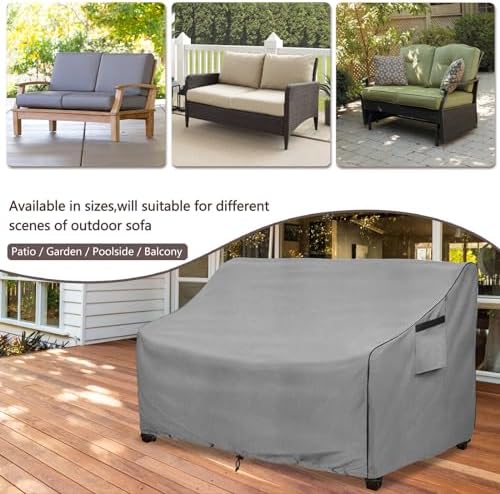 Okcool Heavy Duty Patio Sofa Cover, 100% Waterproof 2-Seater Outdoor Sofa Cover Fits up to 58W x 32.5D x 31H Inches, Lawn Patio Furniture Covers,Grey - Image 4