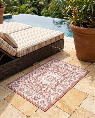 Rugs.com - Outdoor Aztec Rug – 2' x 3' 1 Rust Red Indoor/Outdoor Rug – Easy-Clean Flatweave for Patio, Porch, and Entryway - Image 5