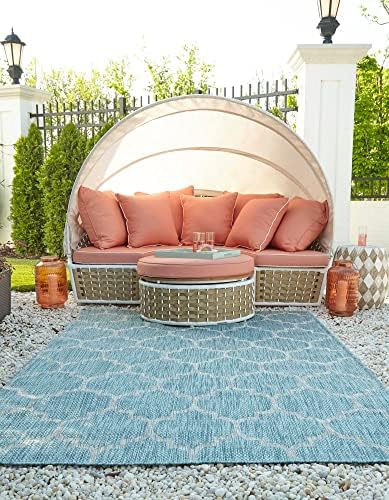 Unique Loom Outdoor Trellis Collection Area Rug (10' x 14' 1" Rectangle, Aquamarine/ Gray) - Image 4