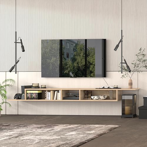 Atelier Mobili Floating TV Stand for Up to 65 Inch TVs – Wall Mounted Floating Shelf for Under TV, Entryway Organizer & Bedroom Vanity – Multi-Purpose Storage & Display Console (Oak, 100INCH) by AtelierMobili