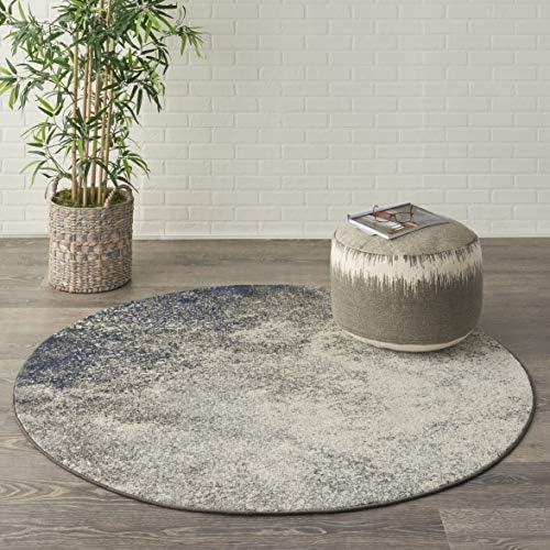 Nourison Home Passion Charcoal/Ivory 5'3'' x Round Area-Rug, Modern, Abstract, Easy-Cleaning, Non Shedding, Bed Room, Living Room, Dining Room, Kitchen, (5' Round) by NourisonHome