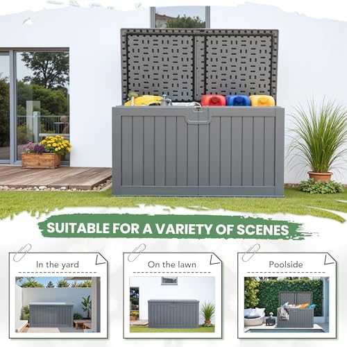 Greesum 230 Gallon HDPE Outdoor Storage Box with Removable Dividers, Weatherproof Oversized Deck Box for Patio, Garage, Garden, Gray - Image 6