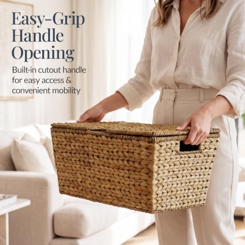 Best Choice Products Set of 2 X-Large & Medium Woven Storage Baskets W/Lids, Hyacinth Nesting Bins, Handwoven Organizer Baskets W/Handles for Bedroom, Living Room, Laundry Room, Or Office - Chestnut - Image 6