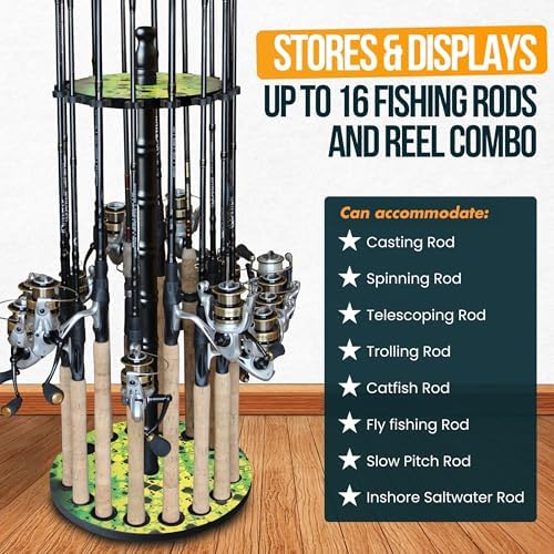 Rush Creek Creations 16-Rod Round Fishing Rod Holder, Engineered Wood - Image 4