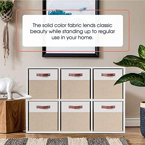 Ornavo Home 13x13 Foldable Fabric Storage Cube Bins, 6 Pack, White/Khaki - Image 2