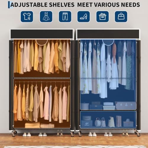 Metal Wardrobe Rack 485LBS Portable Closet Organizer with Cover Black - Image 4
