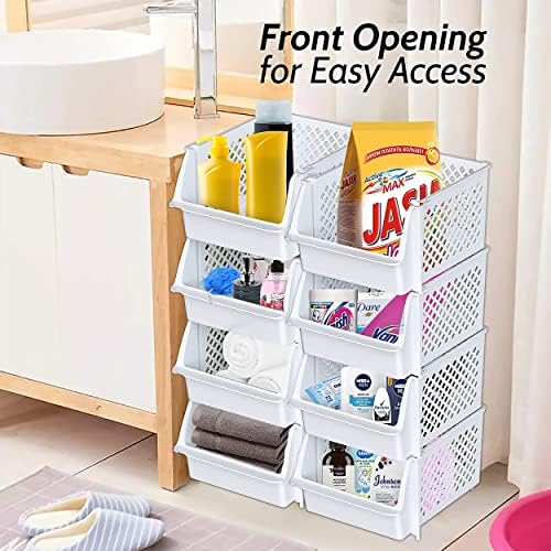 Skywin Stackable Storage Bins Open Front for Pantry Storage, 4 Pack - White - Image 4
