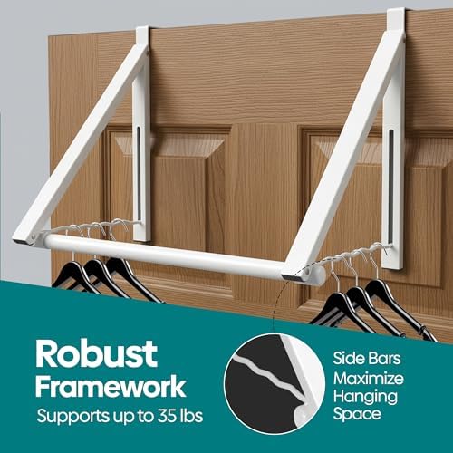 HOLDN’ STORAGE Over The Door Hanger Rack Foldable, White - Image 6