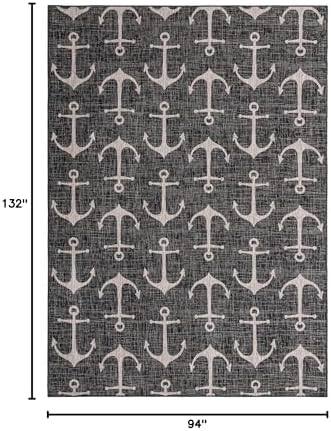 Unique Loom Outdoor Coastal Collection Area Rug - Ahoy (7' 10" x 11' Rectangle, Charcoal/ Ivory) - Image 2